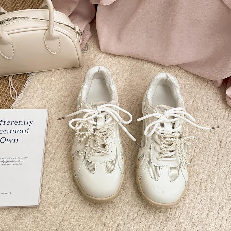 Струящиеся жемчужные платформенные папины кроссовки женские весенне-осенние легкие увеличивающие рост немецкие тренировочные кроссовки 35