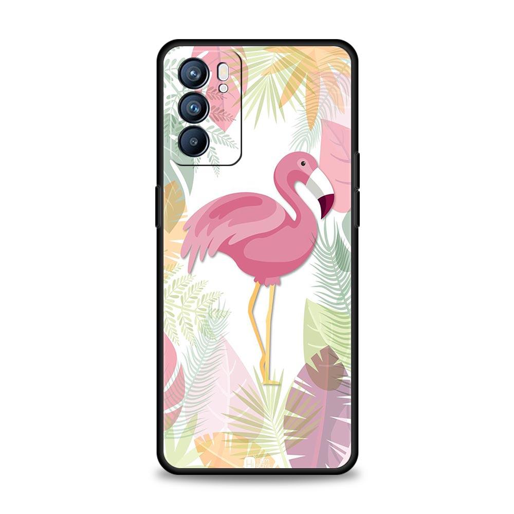 Lovely Pink Flamingos Leaf Phone Case For Oppo Reno8 Reno7 Reno6 Pro A54 5G Find X6 X5 A53 A52 A9 A15 A95 A17 A16 A57 A31 Cover