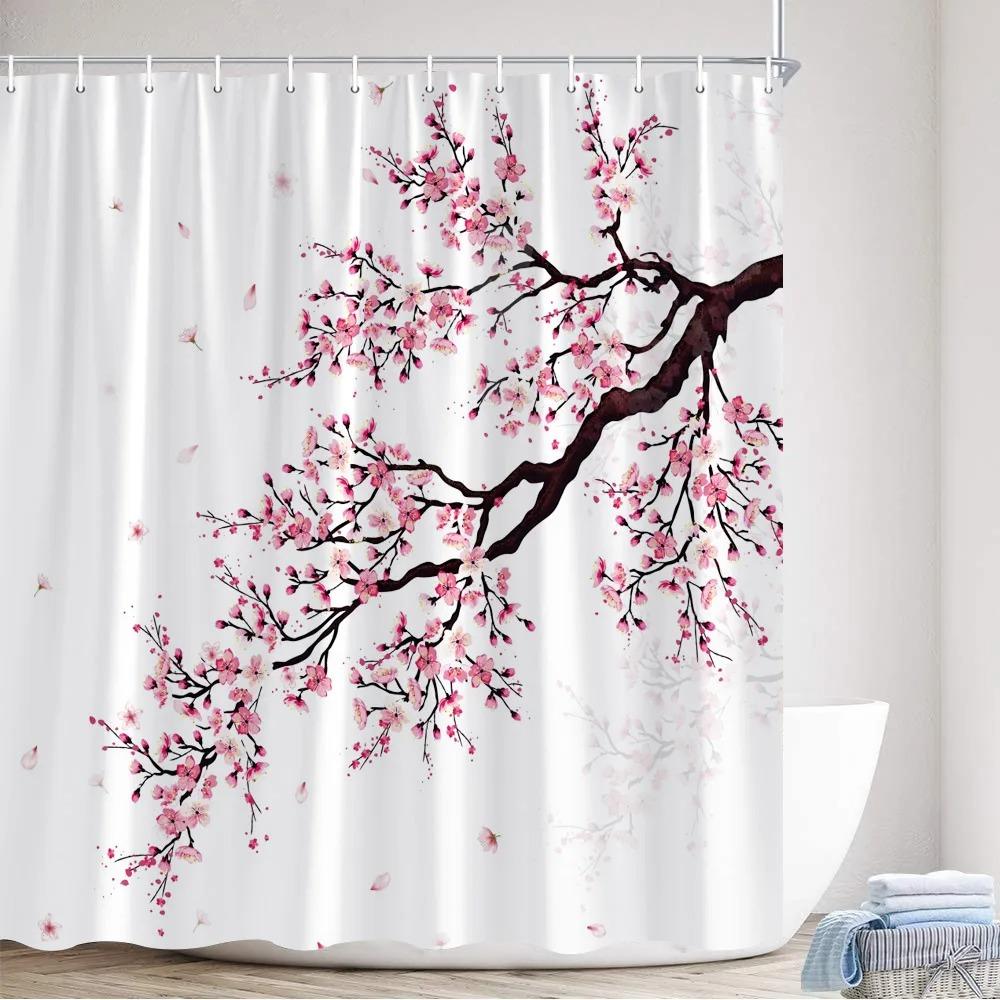 Japanese Style Shower Curtain Koi Fish Cherry Blossom Sun Sea Wave Octopus Landscape Polyester Fabric Curtains Bathroom Decor