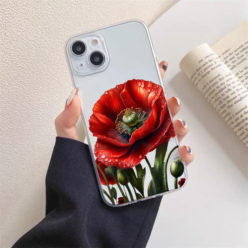 

Цветок Мака Цветение Горячий Красный Прозрачный Чехол Для iPhone 12 13 Pro Max Mini 11 14 Pro Max XS X XR SE 2020 7 8 Plus Прозрачные Чехлы iphone 13 mini