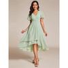 Vestido de Verão Feminino Estilo Europeu e Americano com Mangas Babados Decote V Plissado Saia A-line Midi Elegante e com Temperamento