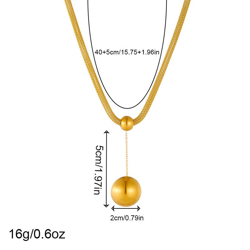 Gold Plated Smooth Ball Jewelry Set Necklace Earrings Ring for Women Stainless Steel Mesh Chain