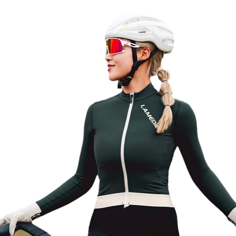 Lampaida Women's Vintage Style Fleece Cycling Jersey Long Sleeve Set - Frost Shadow Design