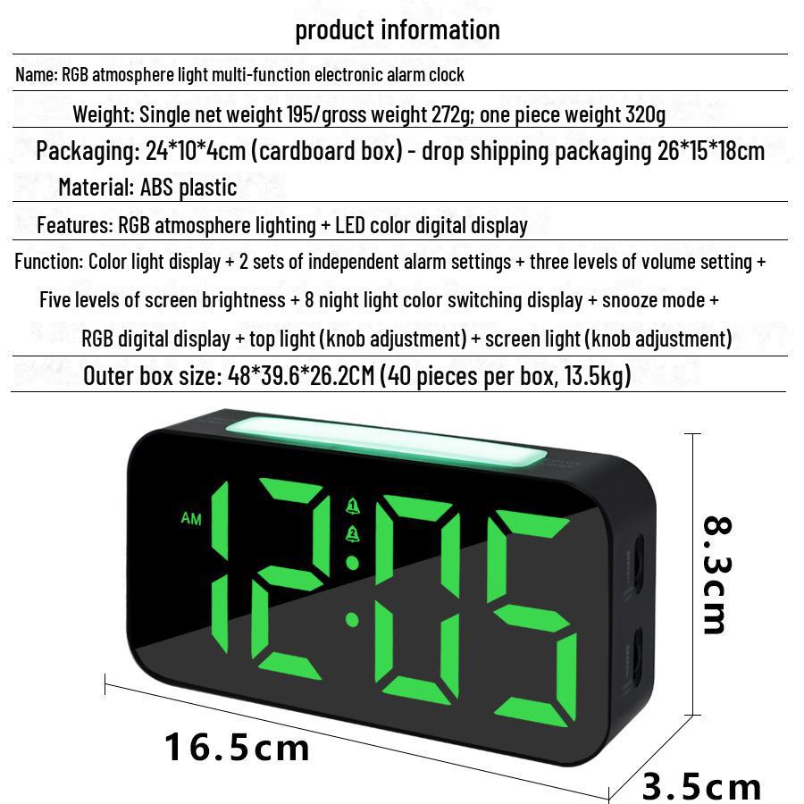 RGB Student Multifunktionell LED Väckarklocka - Färgglad Digital Ljusstark Display