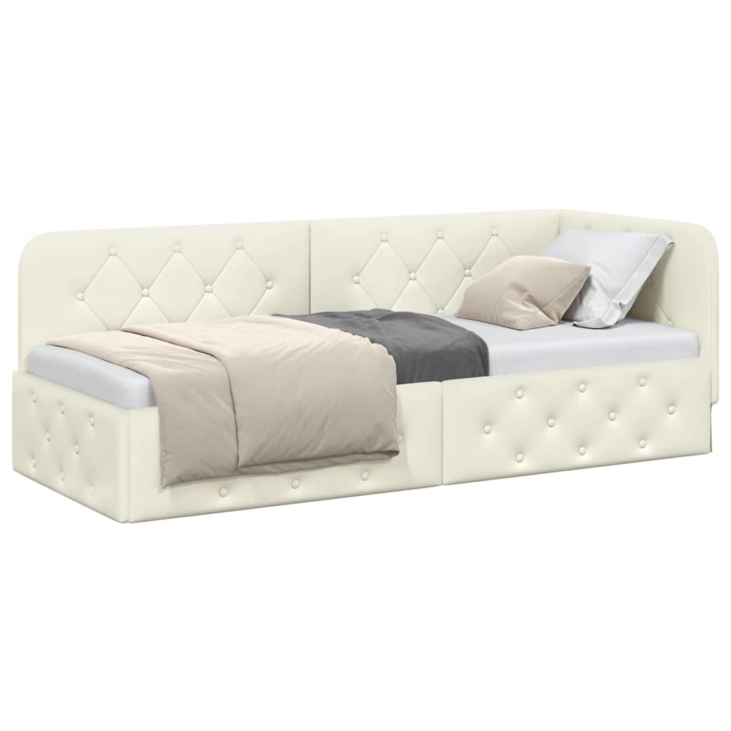 L Shaped Corner Bed Frame Cream 80 X 200 Cm Velvet