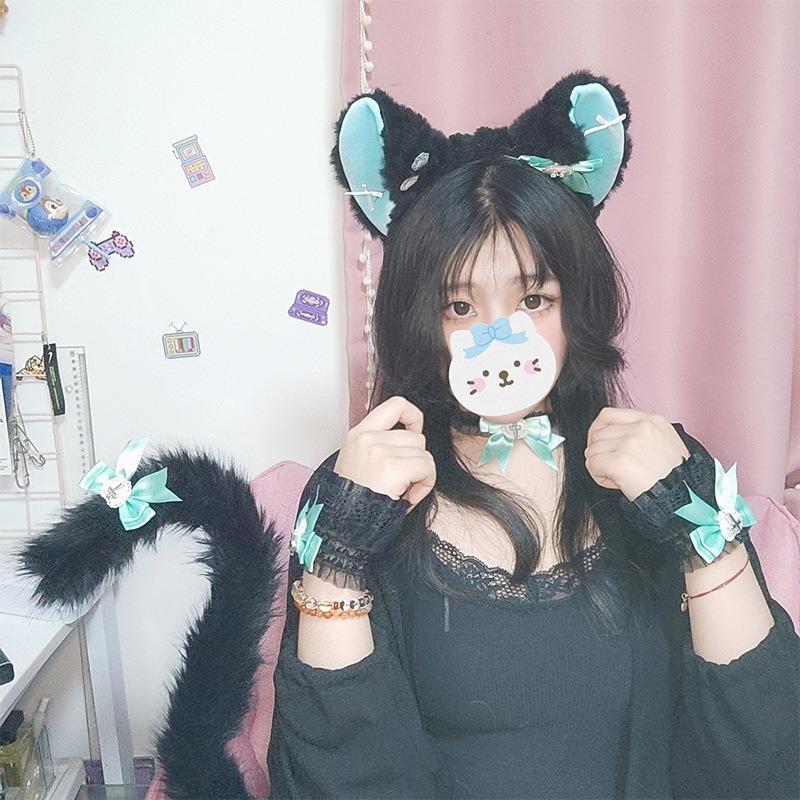Cosplay Cat Ears Headband Cat Tail Accessories Handmade Cute Cat Girl Beast Ears Hair Accessories Beast Tail Accessories Set