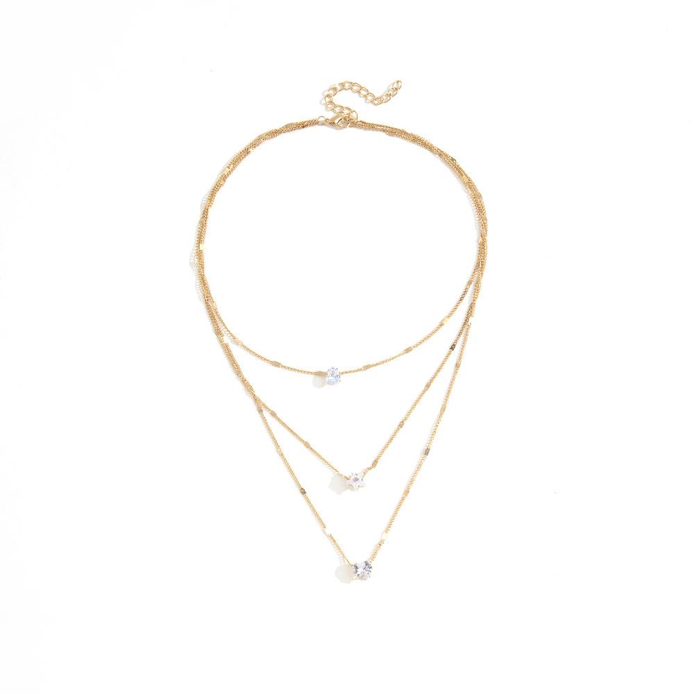 Ladies Elegant Three Layer Love Heart Crystal Pendant Necklace
