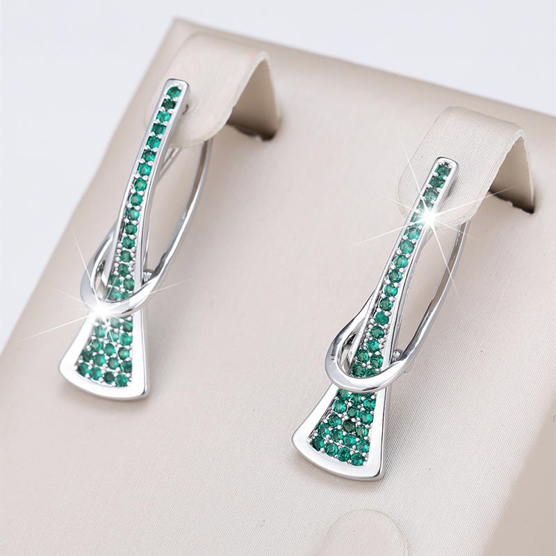 

1 пара сережек-капель из розового золота с геометрическим дизайном и цирконием для женщин, модные повседневные ювелирные украшения в подарок серебряный/зелёный