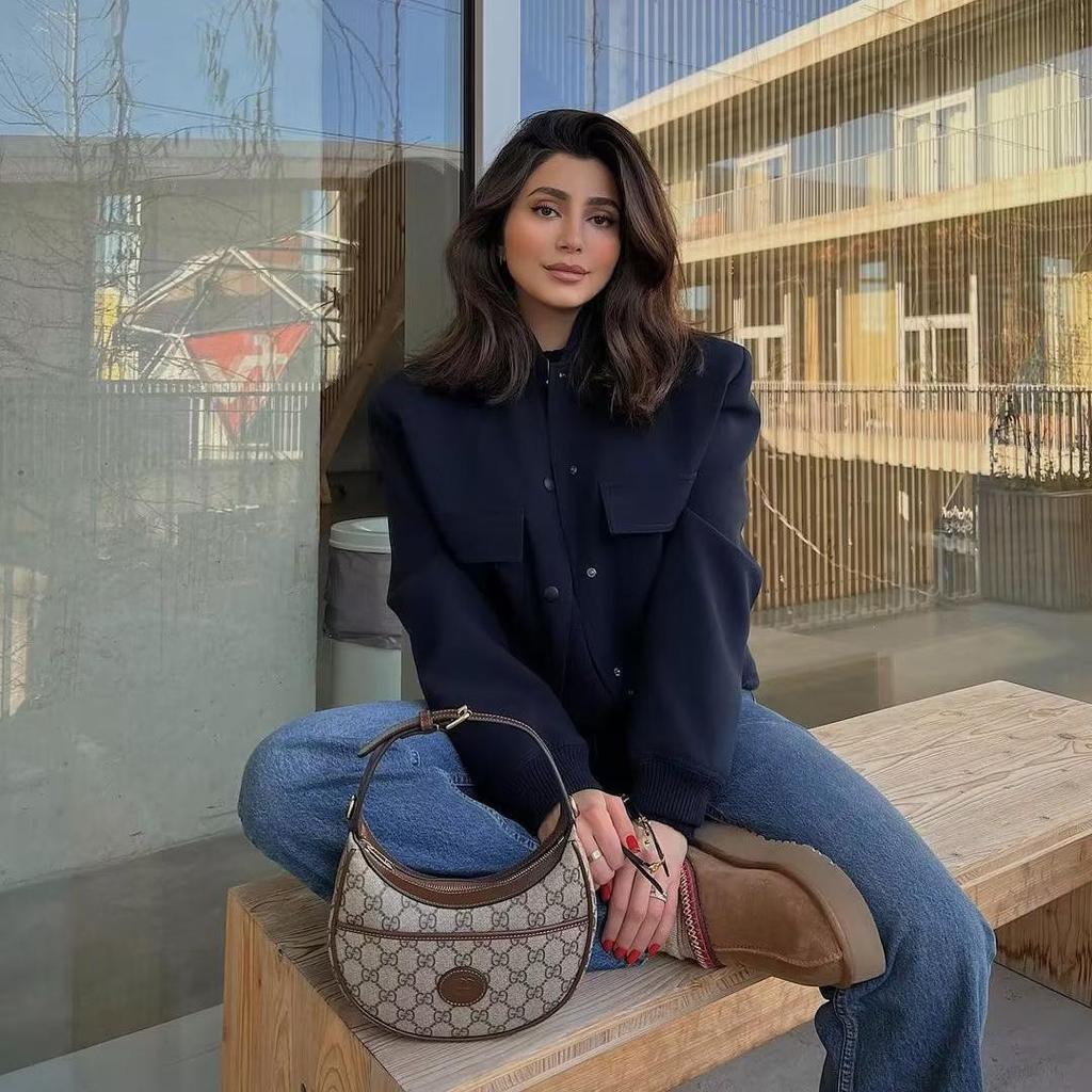 2023 Spring European & American Y2K Stand-up Collar Double Pocket Solid Motorcycle Bomber Jacket