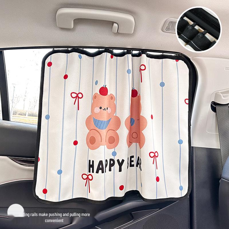 Cute Cartoon Car Sunshade - Heat Insulating Window Curtains for Summer