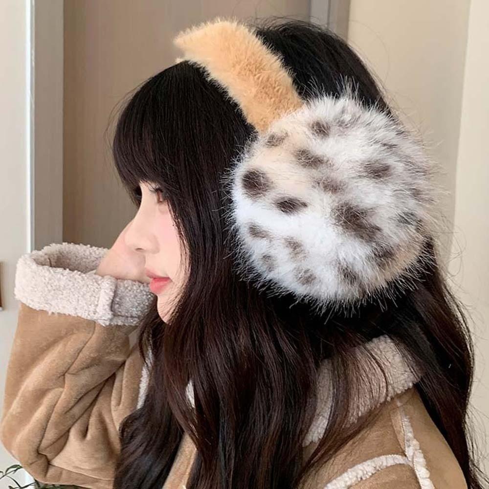 Soft Leopard Print Earmuffs Windproof Winter Thicken Earflap Trendy Foldable Ear Cover  Women