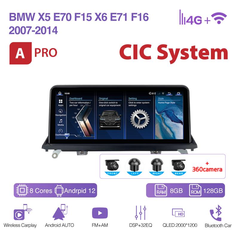10.25Inch For BMW X5 E70 F15 X6 E71 F16 2007-2014 GPS Navigation Car Multimedia Video Player Radio CarPlay 4G 360Camera CIC& CCC
