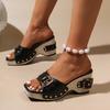 Fashion Women Sandals British Style Rome Shoes Comfy Soft High Heels Shoes for Women Summer Metal Buckle Casual Wedge Platform Sandals