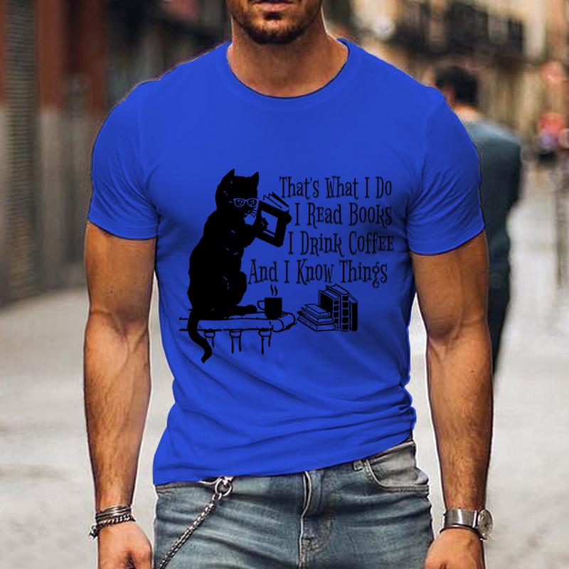 Men's T-shirt That's What I Do I Read Books Printed Shirts Black Cat T Shirt Drink Coffee Lovers Shirt Men's Tees