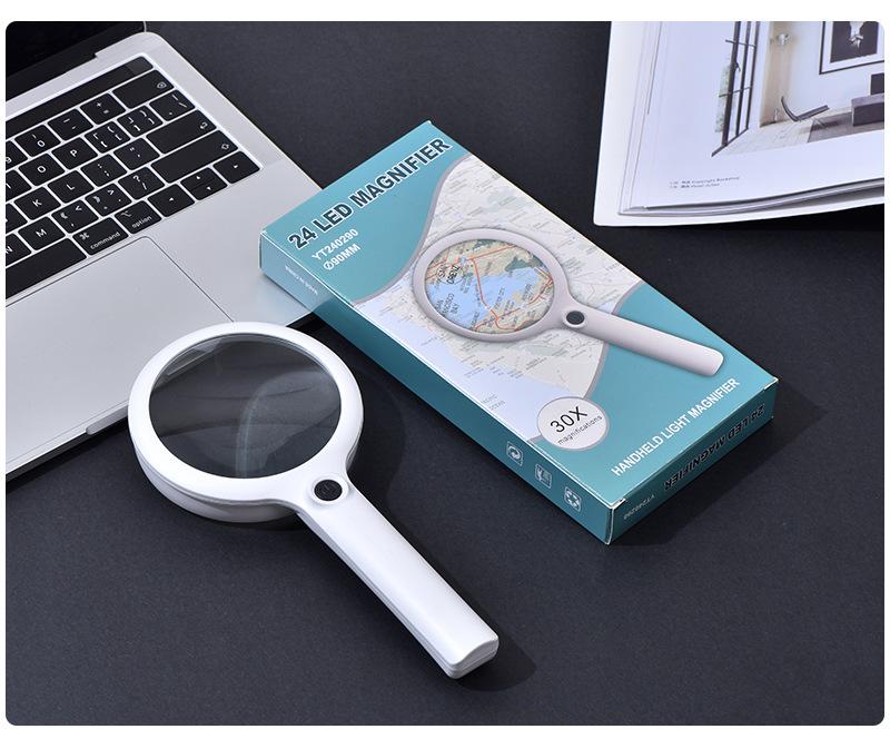10X 30X Magnifier High Magnification Led Light Handheld Magnifying Glass High-Definition Elderly Reading Gift