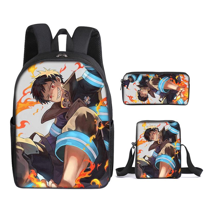 Classic Funny Fire Force season 3 3D Print 3pcs/Set pupil School Bags Laptop Daypack Backpack Inclined shoulder bag Pencil Case