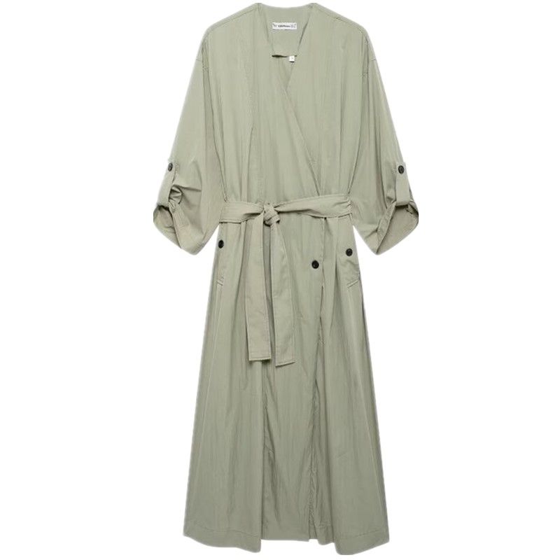 

Fashion Style 2024 Autumn New Women s Commute Style Long Chic V Neck Waist Shoelace Trench Coat 06068400506 Greyish green L