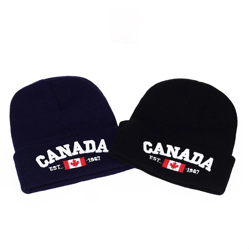 Autumn Winter Knitted Hats for Men Women Canada Letter Embroidery Cotton Caps Autumn Hat Casual Boy Cap Men Hats