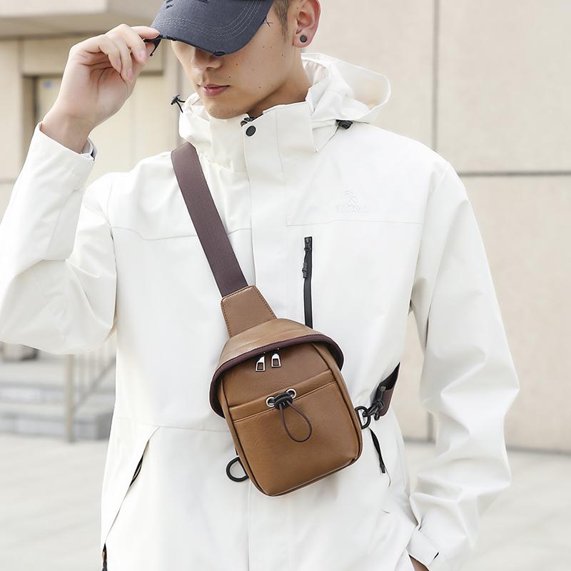 Fashion Men's Waist Packs Chest Bag Soft PU Leather Men's Shoulder Bags Stylish Men Crossbody Bag Chest Packs Unisex Sling Bags