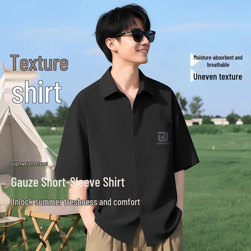 Men s Textured Waterproof Short-Sleeve Button-Up Shirt L