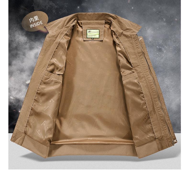 Męska Kurtka Pilotka z Pranego Bawełny z Kołnierzem Baseballowym - Odzież Wierzchnia Stylu Wojskowego na Wiosnę/Jesień