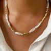 Imitation Baroque Pearl Toothpick Necklace Irregular Metal Choker Unique Elegant Clavicle Chain Minimalist French Retro Jewelry for Women