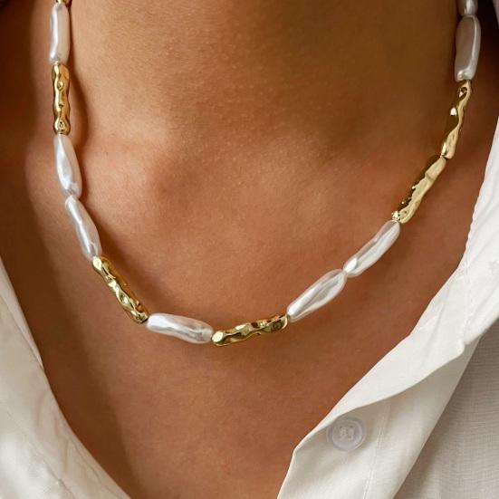 Imitation Baroque Pearl Toothpick Necklace Irregular Metal Choker Unique Elegant Clavicle Chain Minimalist French Retro Jewelry for Women