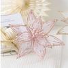 Glitter Artificial Poinsettia Flower Pink Sequins Flower  Christmas Decoration