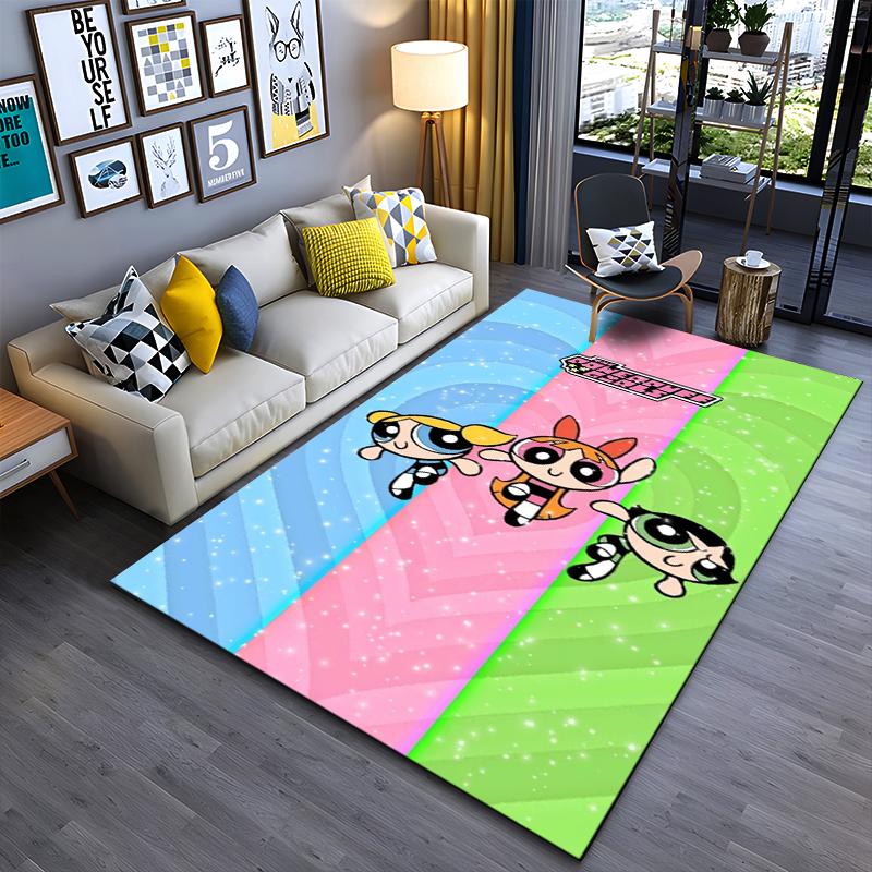 "Colorful Cartoon-Themed Carpet with Iconic Girl Trio Pattern" Suitable for Use As an Anti-slip for Living Room Bedroom Sofas