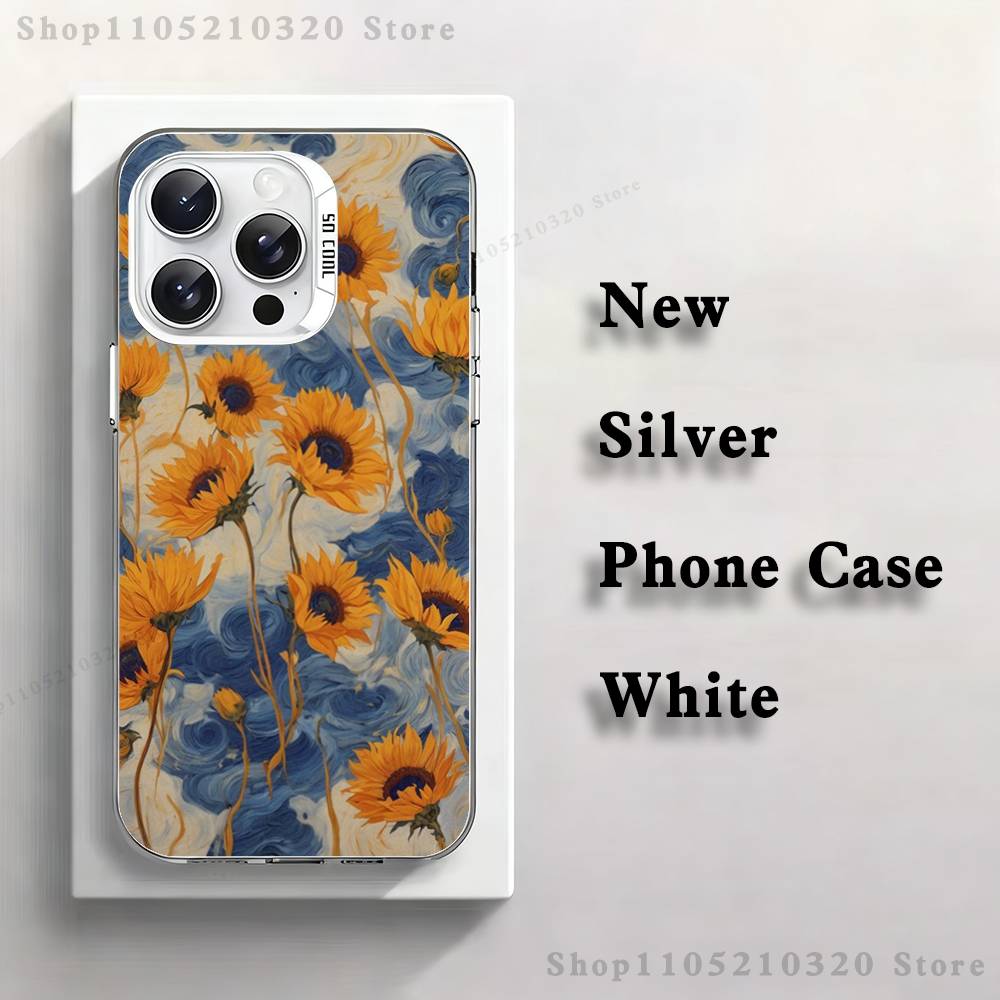 Sunflower Art V-Van G-Gogh Phone Case For iPhone 17,16,15,14,13,12,11,Pro,XS,Max,Plus,Mini,SE4,E White Matte Shockproof Cover