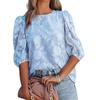 1116 European and American Popular Chiffon Cover Lining Floral Bubble Short Sleeve Fashion Round Neck Loose Top