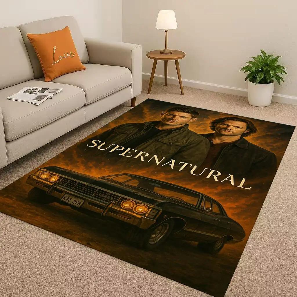 3D Supernatural Sam Dean Winchester TV Living Room Non-Slip Area Rug Soft Carpet for Bedroom Playroom Sofa,Home Decor Doormat