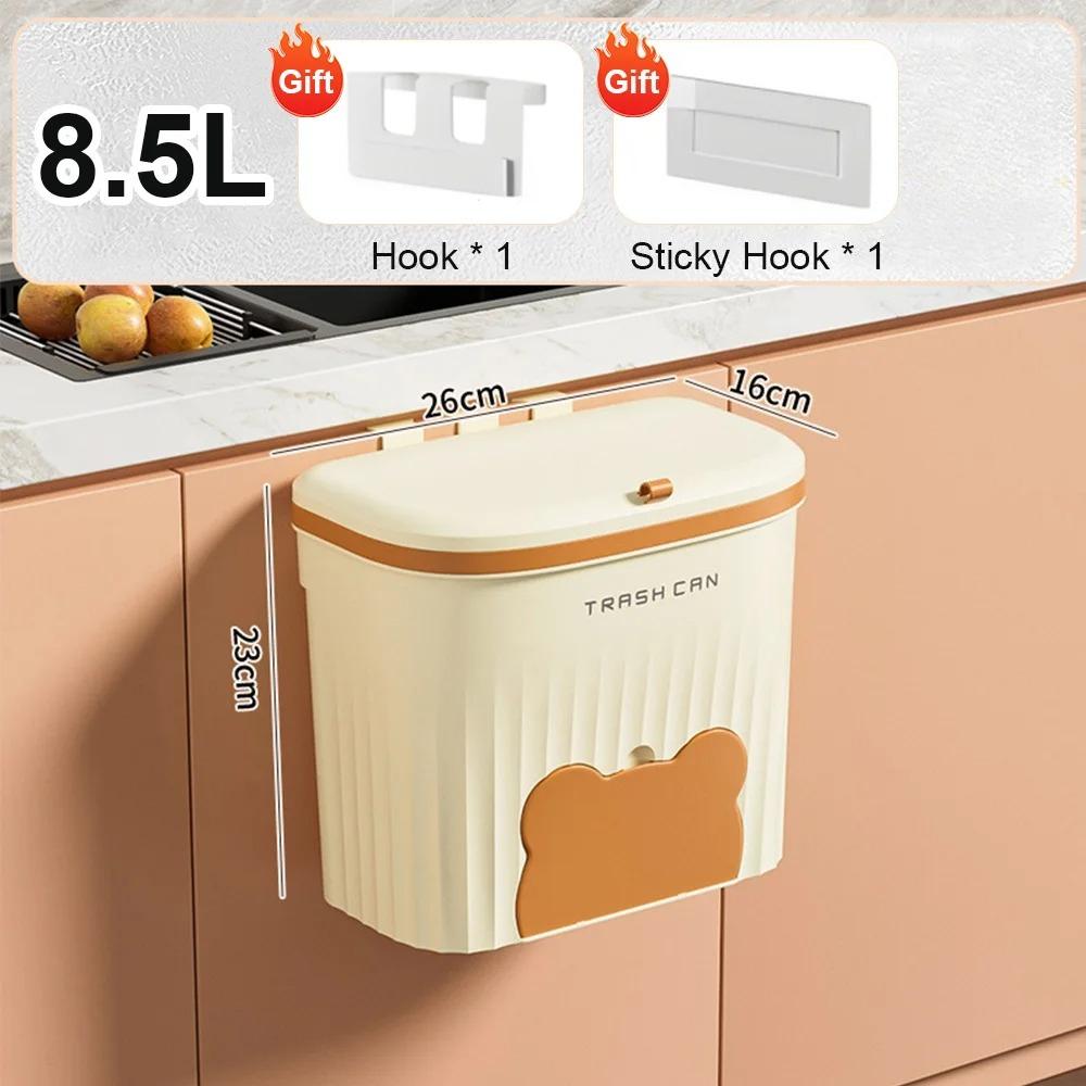 8.5/12L Kitchen Wastebasket Wall Mounted Trash Can with Lid Bathroom Trash Bin Garbage Can for Cabinet Under Sink Compost Bin