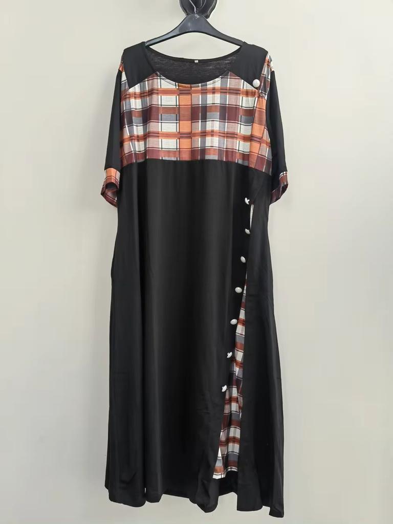 Office Lady Elegant Maxi Dresses For Women 2025 Contrast Colors O Neck Plaid Patchwork Banquet Long Dress Set Party Vestidos