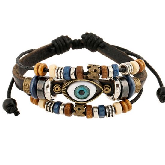 Unisex handgefertigtes türkisches Auge Kunstleder verstellbares Armband Armband Schmuck