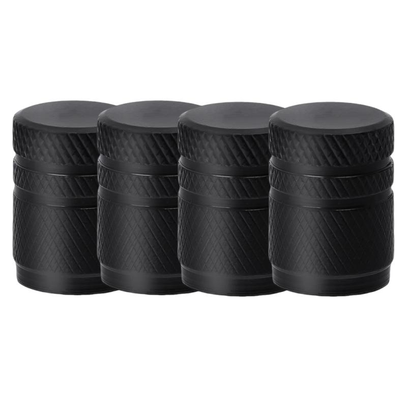 4/8Pcs Car Tire Valve Stems Caps Knurling Style Tire Valve Cap Aluminum Tire Wheel Stem Air Valve Cap Car Universal Accessories 4pcs black