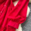 Women's Casual Dresses - Spring Autumn Women Vintage Draped Long Maxi Dress A Line Single Breasted Long Sleeve Turn Down Collar Red Green Purple
