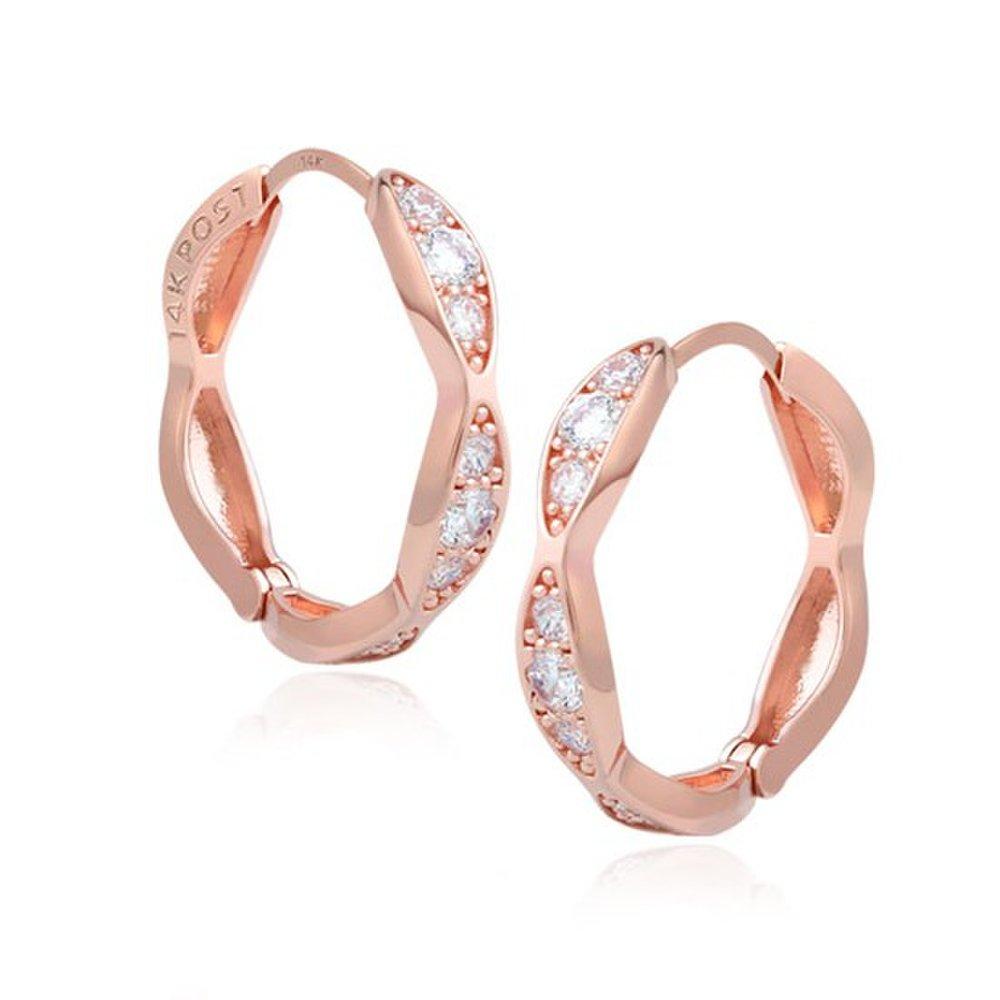 [] 14K Rose Gold Pin Serena Cubic One-Touch Earrings