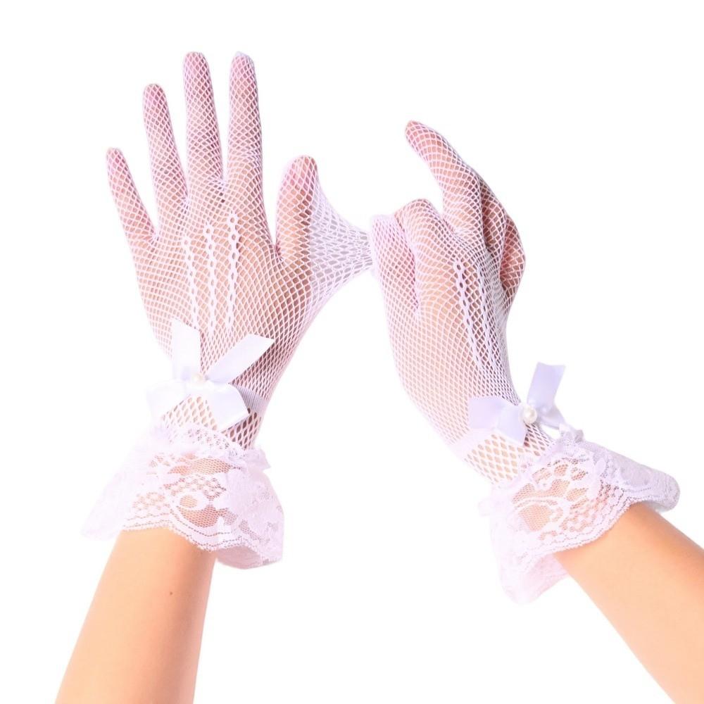 Lace Women Driving Gloves Five-finger Wedding Gloves Elegant Fishnet Mittens Summer