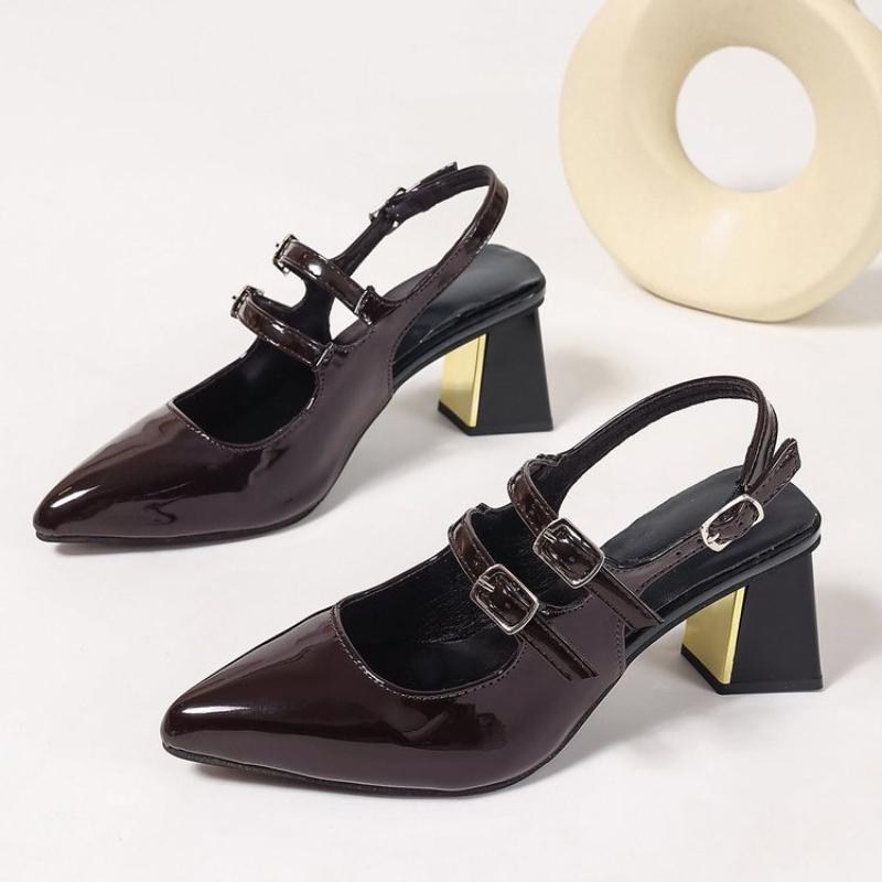 

Модная обувь Мэри Джейн Женская 2025 Лето Новая Квадратный носок Мелкий вырез Толстый каблук Нескользящая Модная Универсальная Ретро Туфли на высоком каблуке 34 вино красного