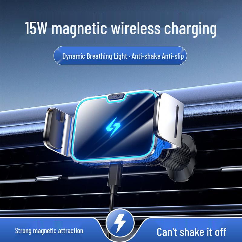 Car Electric Phone Holder with Auto Metal Induction for Air Vent Navigation.