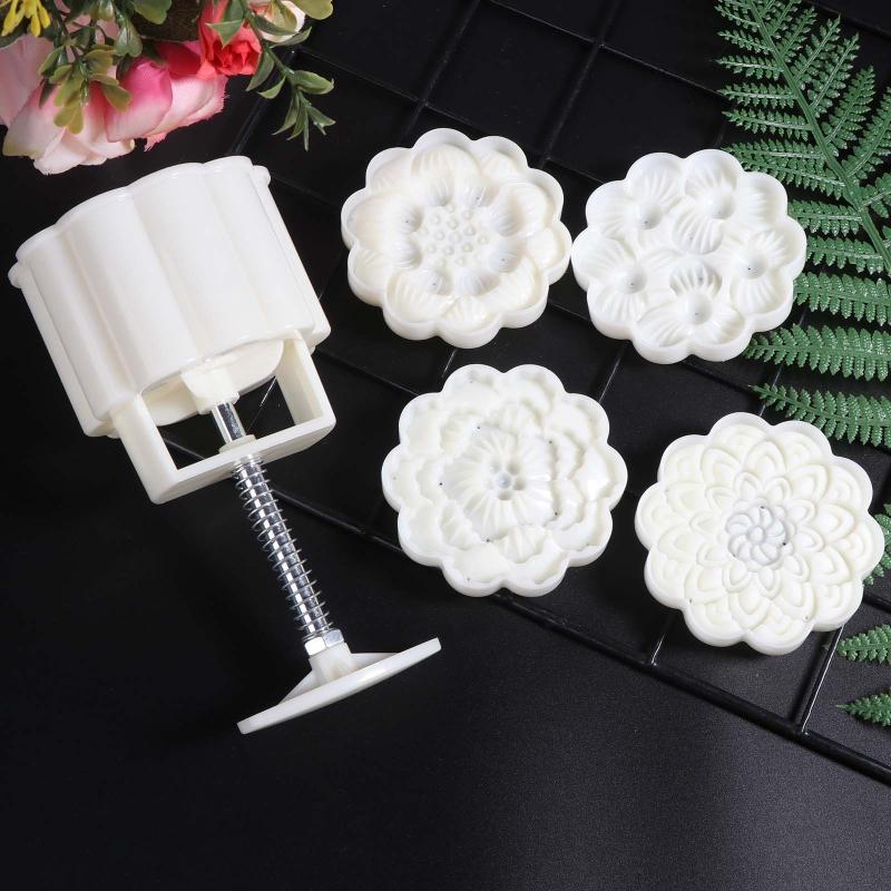Cute FlowerS Shape DIY Pastry Moulds Mooncake Mold Mooncake Mould Hand Pressure Tool Plastic Material Baking Accessories