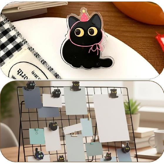 8 PCS Cute Chip Clips, Food Bag Clips, Black Cat Shaped Chip Clip, Acrylic Kitchen Snacks Clip for Airtight Seal Food Storage, Paper Storage