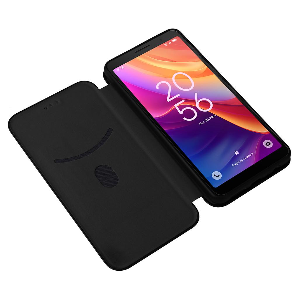 Pro TCL 501 Pouzdro Textura uhlíkových vláken Magnetické Horizontální Odklápěcí Kožené Pouzdro na Telefon