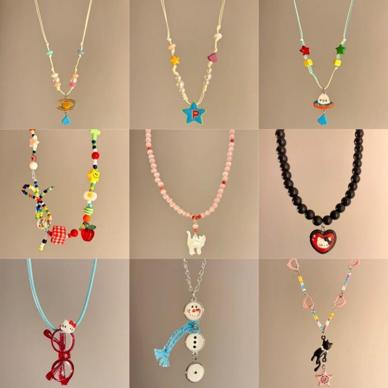 Summer Niche Handmade Color Dopamine Beaded Children's Fun Necklace Creative Cute Versatile Sweet Collarbone Chain