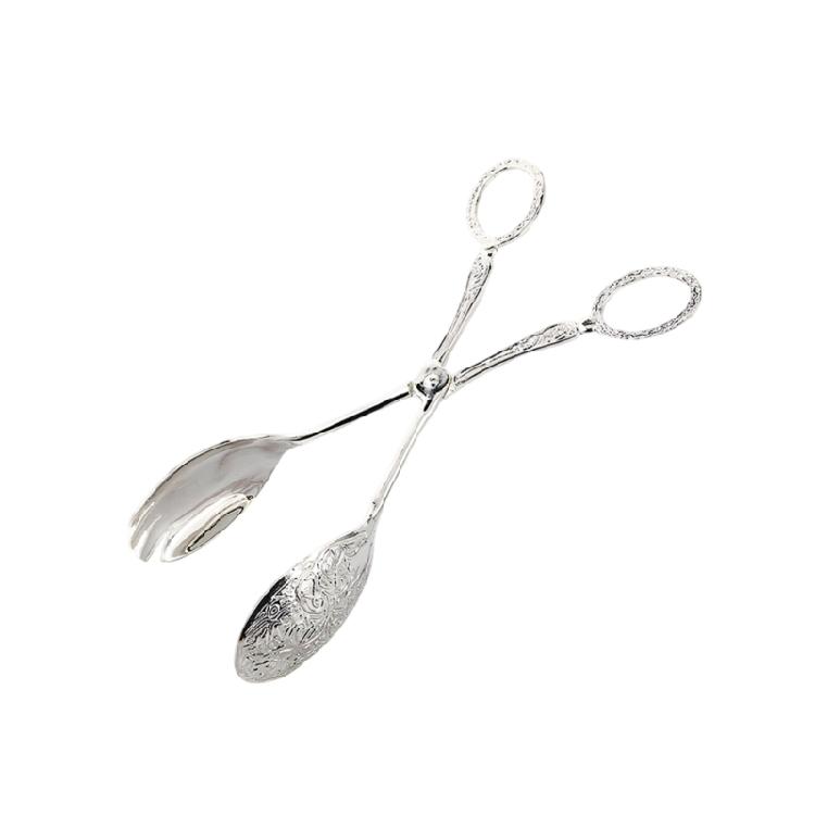 

Engraving Aluminum Salad Serving Tongs With Spoon Fork Design Bread Clip For Easy Food Pickup And Gentle On Dishes серебряный