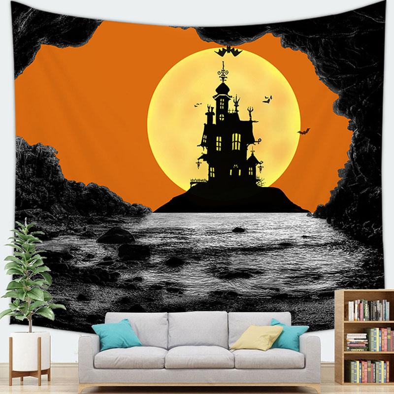 

Домашний декор Хэллоуин Настенный гобелен Хэллоуин Вечеринка Дьявол Тыква Череп Черный кот Украшение Гобелен Фон Ткань Tapiz 100X75CM