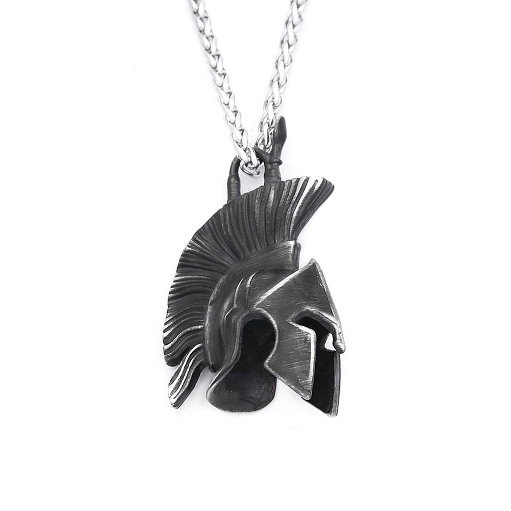 Vintage 3D Style Spartan Warrior Pendant Necklace Stainless Steel Fashion Unique Warriors Helmet Necklace For Men Amulet Jewelry