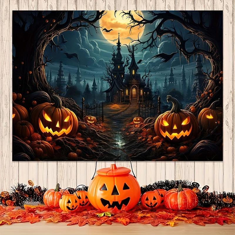 Halloween Tapestry Spooky Pumpkin Patch with Jack-O'-Lanterns Halloween Decorations Parties Themed Accessory Gothic Atmosphere