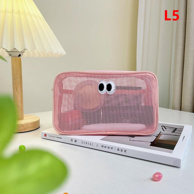 Candy Color Mesh Cosmetic Bag Cute Big Eyes Make Up Case Kawaii Makeup Pouch Makeup Case Portable Toiletry Storage Bag